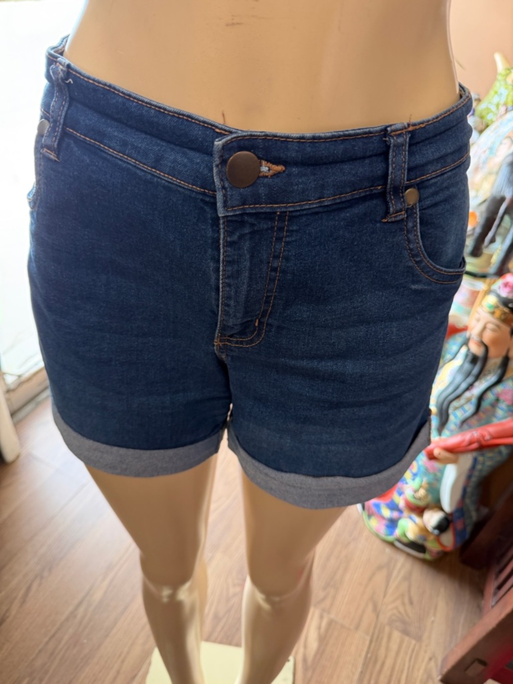 Serra Dark Blue Rolled-Hem Denim Shorts